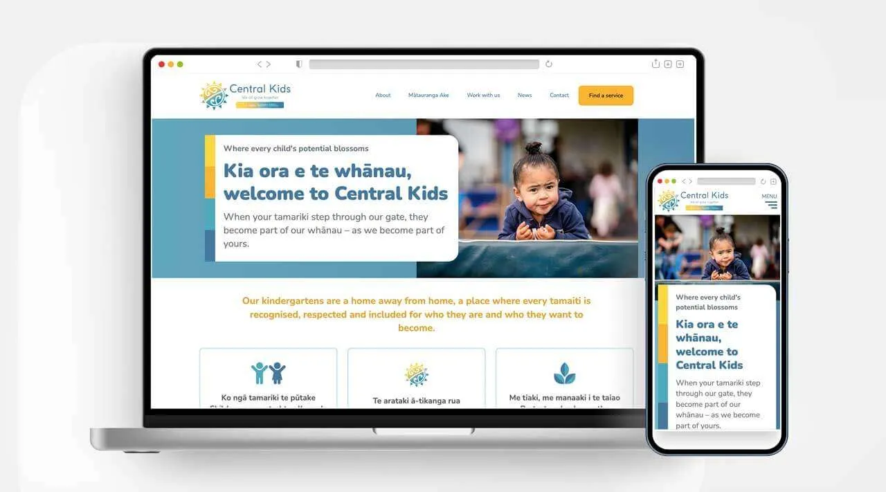 Central Kids website design on desktop and mobile phone