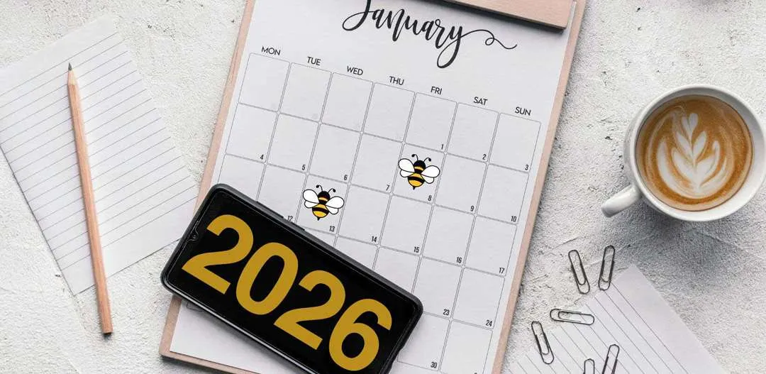 Header-calendar-2026 2026 calendar showing bee bookings